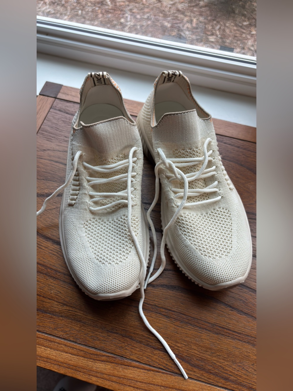 Women's Knit Lace-Up Sneakers in Cream